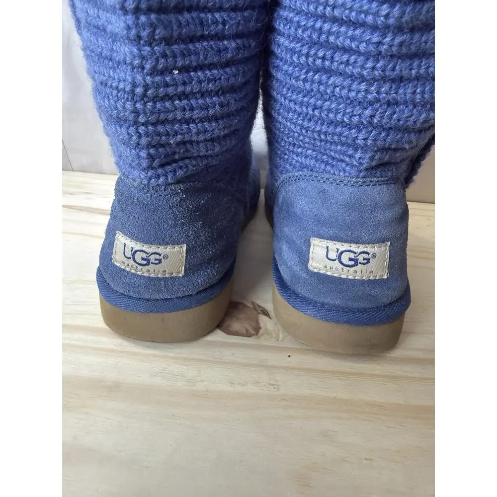 UGG Classic Cardy Mid Calf Knit Crochet Boots women’s Size 6 Sheepskin Footbed